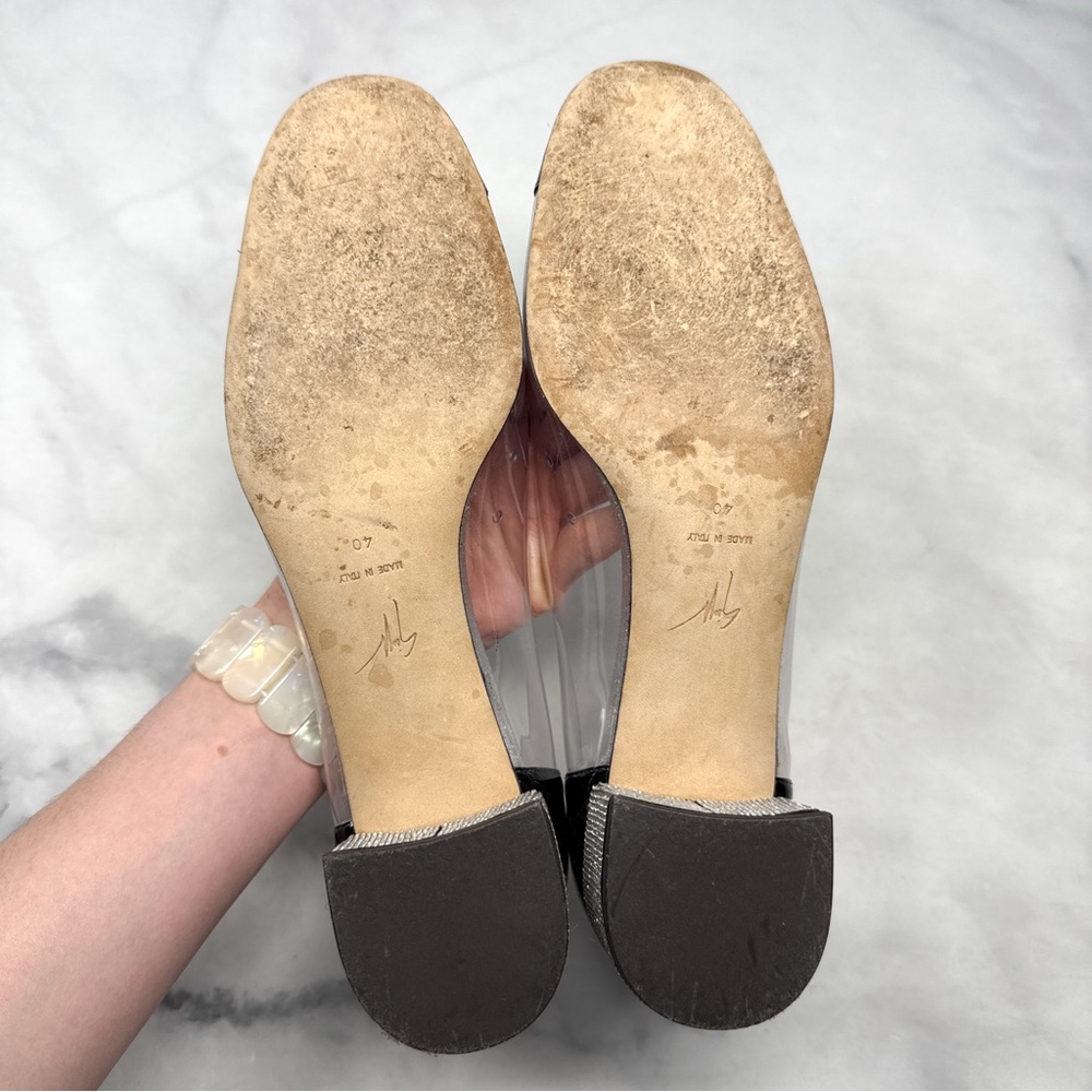 Giuseppe Zanotti Vitrum Clear Rhinestone Embellished Block Heel Pump Flats 40 - Picture 12 of 16